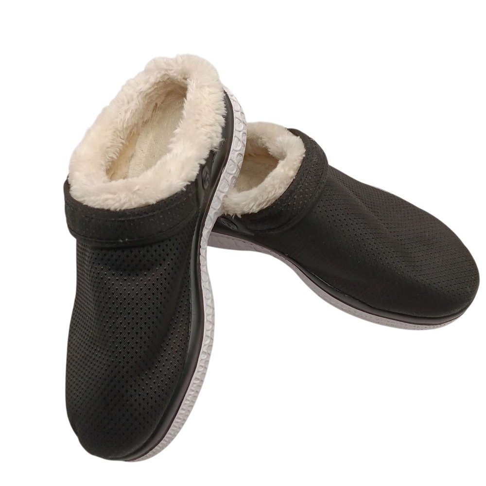 Cozy Black Slip-On House Slippers Faux Fur Lined Clogs EU 41 Indoor Outdoor